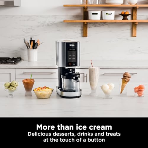 Ninja CREAMi Ice Cream Maker & Frozen Dessert Maker with 3 Tubs, 7 Programs, Makes Ice Cream, Gelato, Sorbet, Smoothie Bowl, Milkshakes and more, Black/Silver, Makes 1.4L of Ice Cream, NC300UK