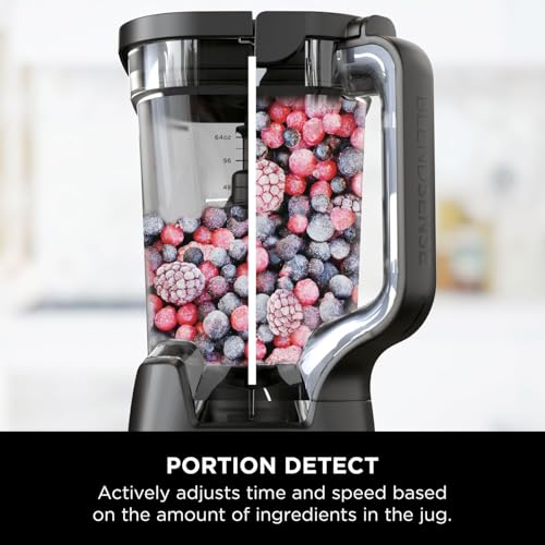 Ninja 3-in-1 Detect Power Blender Processor Pro, Powerful 1200W Blender, Food Processor Bowl, Dough Blade, 1x Single Serve Cup, Jug, Make Pizza Dough, Blend, Chop & Mix, Black, TB401UK