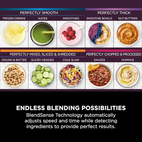 Ninja 3-in-1 Detect Power Blender Processor Pro, Powerful 1200W Blender, Food Processor Bowl, Dough Blade, 1x Single Serve Cup, Jug, Make Pizza Dough, Blend, Chop & Mix, Black, TB401UK