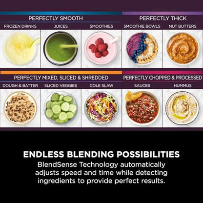 Ninja 3-in-1 Detect Power Blender Processor Pro, Powerful 1200W Blender, Food Processor Bowl, Dough Blade, 1x Single Serve Cup, Jug, Make Pizza Dough, Blend, Chop & Mix, Black, TB401UK