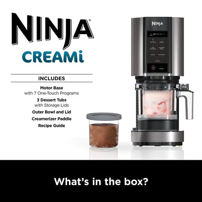 Ninja CREAMi Ice Cream Maker & Frozen Dessert Maker with 3 Tubs, 7 Programs, Makes Ice Cream, Gelato, Sorbet, Smoothie Bowl, Milkshakes and more, Black/Silver, Makes 1.4L of Ice Cream, NC300UK
