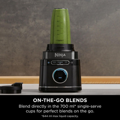 Ninja 3-in-1 Detect Power Blender Processor Pro, Powerful 1200W Blender, Food Processor Bowl, Dough Blade, 1x Single Serve Cup, Jug, Make Pizza Dough, Blend, Chop & Mix, Black, TB401UK