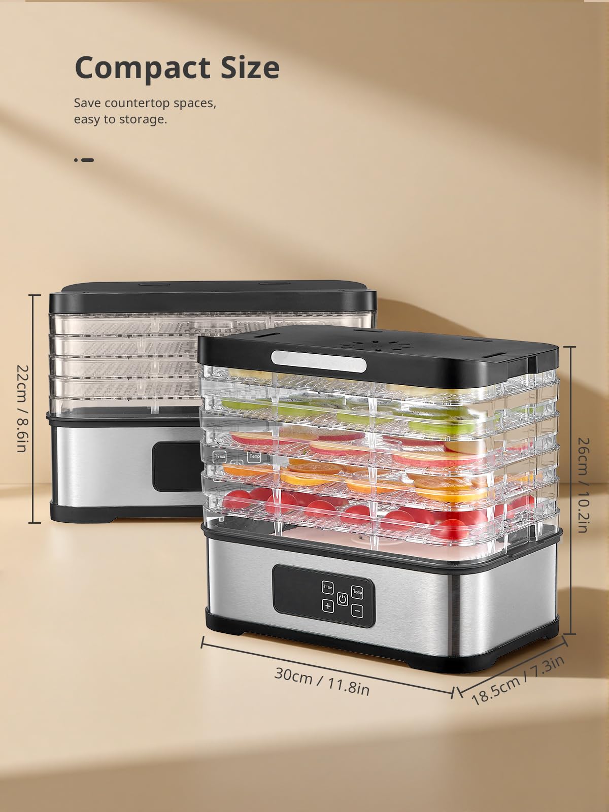 5 Tier Food Dehydrator, Compact Dehydrators and LED Display for Food and Jerky, Fruits, Veggies, 250W Dehydrated Dryer with Temperature Control, Dishwasher Safe