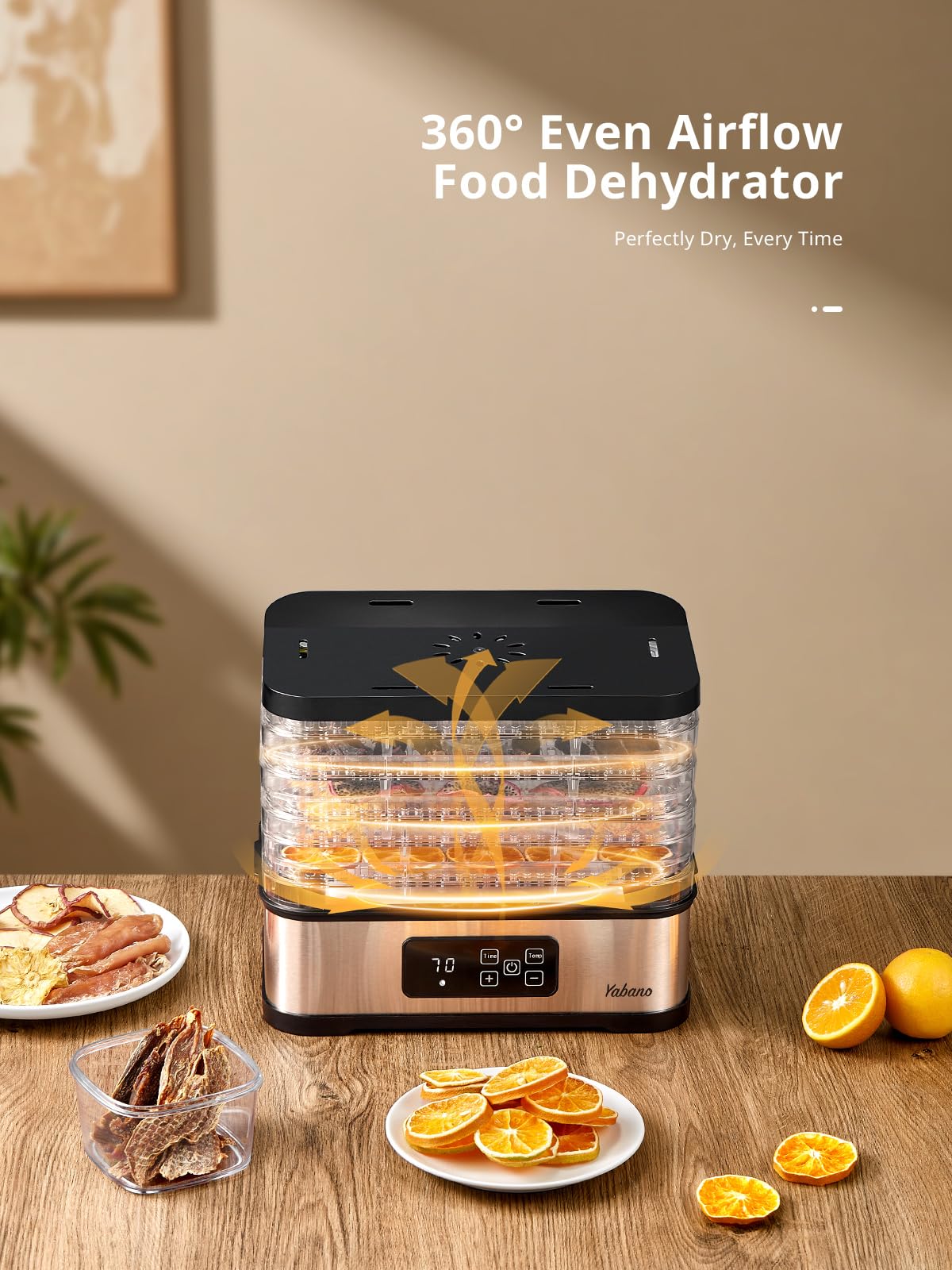 5 Tier Food Dehydrator, Compact Dehydrators and LED Display for Food and Jerky, Fruits, Veggies, 250W Dehydrated Dryer with Temperature Control, Dishwasher Safe
