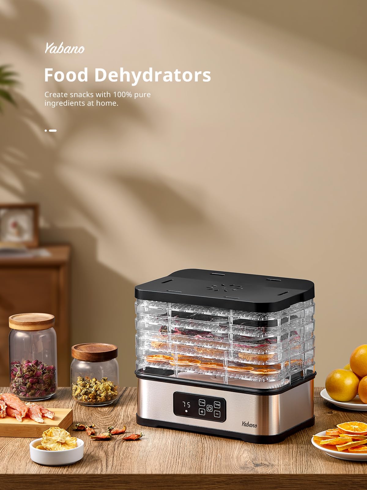 5 Tier Food Dehydrator, Compact Dehydrators and LED Display for Food and Jerky, Fruits, Veggies, 250W Dehydrated Dryer with Temperature Control, Dishwasher Safe
