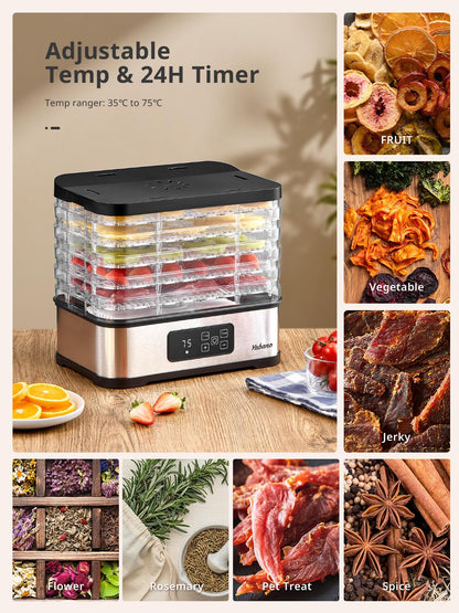 5 Tier Food Dehydrator, Compact Dehydrators and LED Display for Food and Jerky, Fruits, Veggies, 250W Dehydrated Dryer with Temperature Control, Dishwasher Safe
